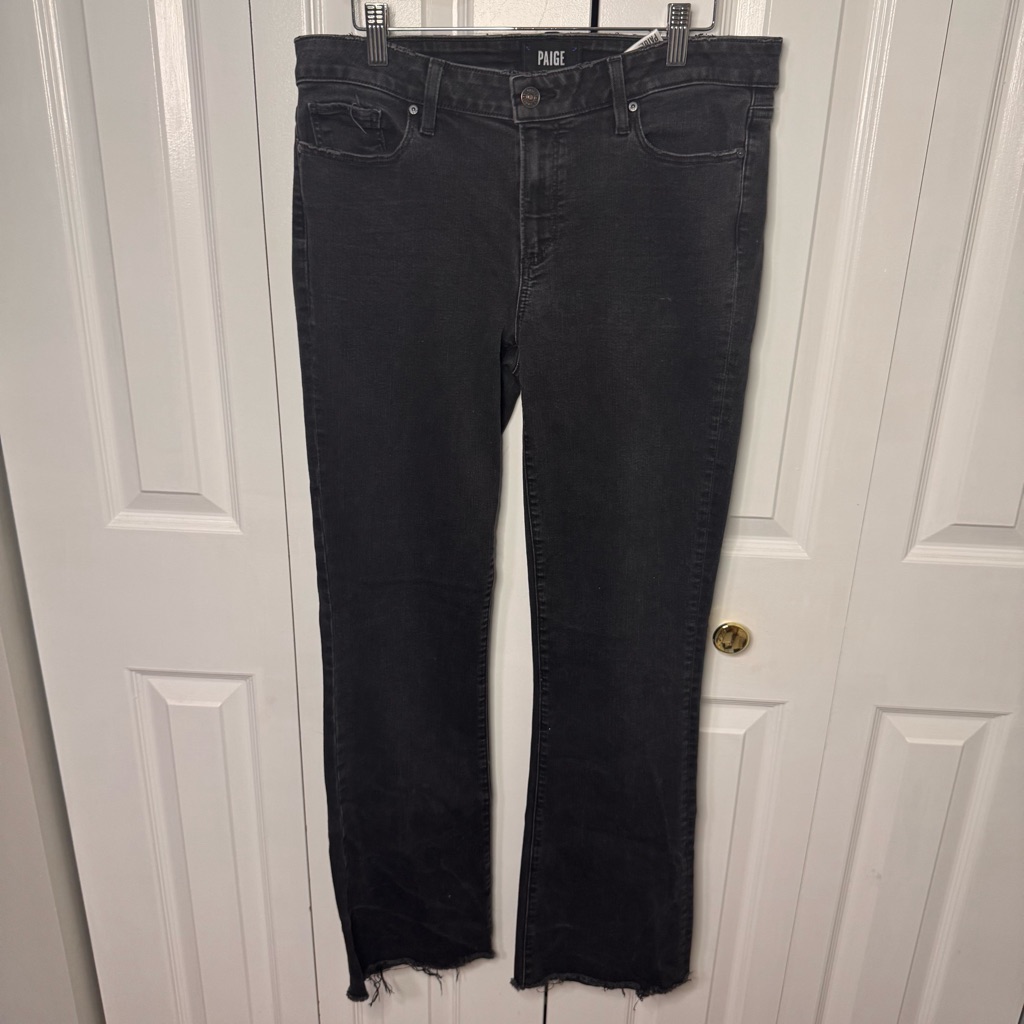 Paige Manhattan High Waist Bootcut Jeans - Black Distressed- Size 31